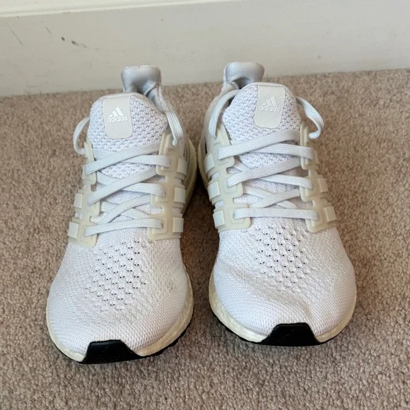 adidas womens White Knit Sneakers with Beige Cage - Picture 1 of 2